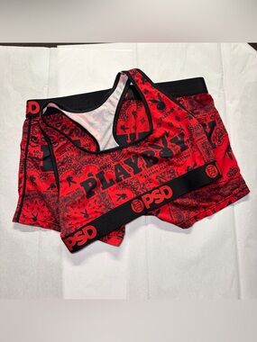 PSD x Playboy Red Bandana Print Sports Bra & Boy Short Set